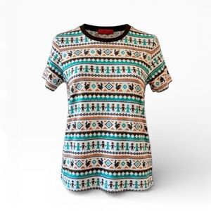 AMPNA Thailand Andean Tibetan Style Folk Print T-Shirt, sz. S